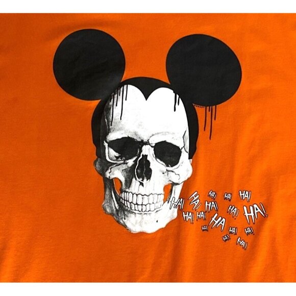 Mickey Mouse Skull Tee Orange Halloween Oversized Organic Cotton HA HA HA XL - Picture 1 of 5